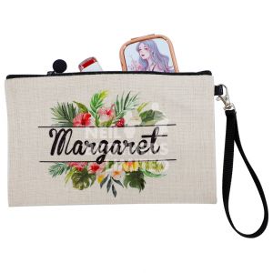 Linen Make Up Bag with Wristlet (15 x 24cm)