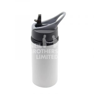 Aluminium 600ml Sport Bottle with Straw & Handle Lid White
